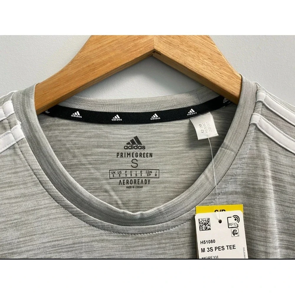 NEW Adidas Men's Aeroready S,M,XL Tech T-Shirt Crew Neck‎ Primegreen Grey White